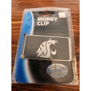 Washington State Cougars Money Clip Black and Steel Minimalist Wallet NWT WSU